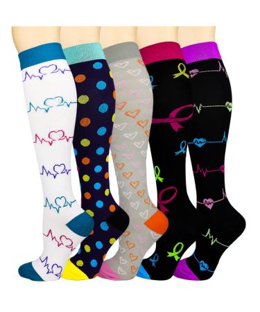 Weekend Peninsula 5 pairs of compression stockings Knee socks Socks for women and men sports running flight travel travel pregnancy medical compression socks S-M mix01