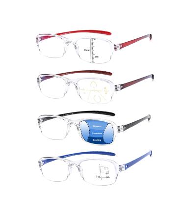 4 Pairs Progressive Multifocus Reading Glasses, Blue Light Blocking Glasses Rd,bn,bk,bu 1.5 x