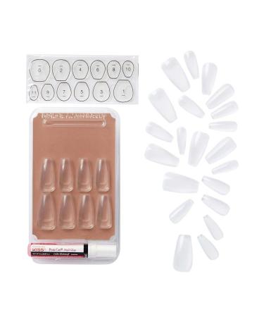KISS Salon Acrylic Natural Nails Clear Tip Long | DIY Manicure Kit with Pink Gel Glue | 28 Nails in 14 Sizes - Buy Online on GoSupps.com