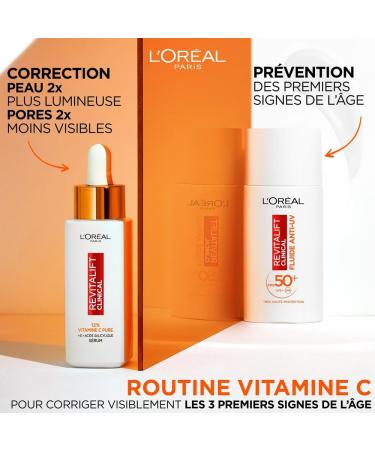 L Or al Paris 12% Pure Vitamin C Serum + Salicylic Acid + Vitamin E Antioxidant & Anti-Aging Uneven Skin Tone Pores and Fine Lines Anti-UV Bottle Revitalift Clinical 30 ml - Buy Online on GoSupps.com