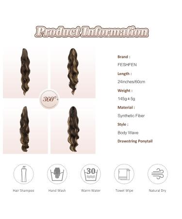 Feshfen 60cm Ponytail Hair Extension - Synthetic Wavy Curly Hair for Women in Dark Brown & Blonde - Buy Online on GoSupps.com
