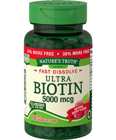 Nature's Truth Biotin 5000 Mcg Fast Dissolve Tabs Natural Berry Flavor 78 Count (Pack of 3)