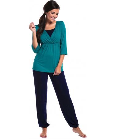 Zeta Ville Maternity Breastfeeding Layered Pyjamas - Aqua & Navy - Size 8 - Buy Online on GoSupps.com