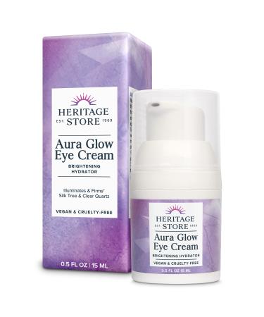 HERITAGE STORE Aura Glow Eye Cream Under Eye Brightener & Hydrator Minimizes look of Puffiness Dark Circles Fine Lines & Wrinkles w/Bakuchiol Hyaluronic Acid Kelp & Clear Quartz Vegan 0.5oz