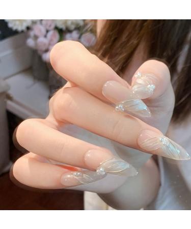 Hand wearing false nail patch powder blusher halo dye pile drill detachable wearing nail patch nail enhancement 10PCS (Color : 24628 Size : L) 1 count (Pack of 1) 24628