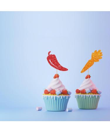 Vegetables Cupcake Toppers Farmer Themed Party Cake Decor Red&Green Glitter Cake Decorations for Baby Shower Vegetable Themed Birthday Party Supplies - 24pcs - Buy Online on GoSupps.com