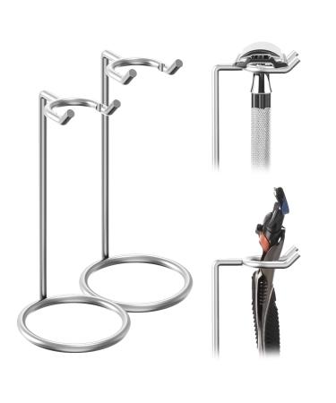 Linkidea 2 pieces of safety rasier holder shaving brush stand deluxe razor holder stainless steel travel rasier knife holder-12 cm (silver) high-silver 2 pieces