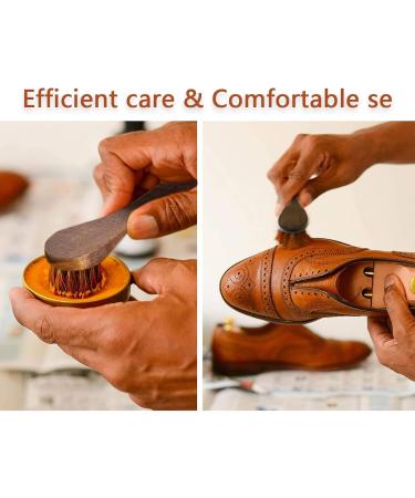Premium Horse Hair Shoe & Boot Brush Set with Wooden Handles - Brown - Buy Online on GoSupps.com