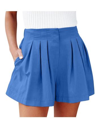 Yubnlvae Shorts for Women High Waist Casual Summer Plus Size with Pockets Pleated Solid Trendy Shorts Blue X-Large