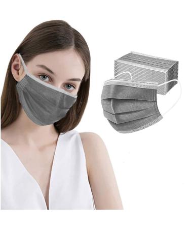 100pcs Disposable Gray Mask,3-Ply Face Masks with Earloops Mouth Shield