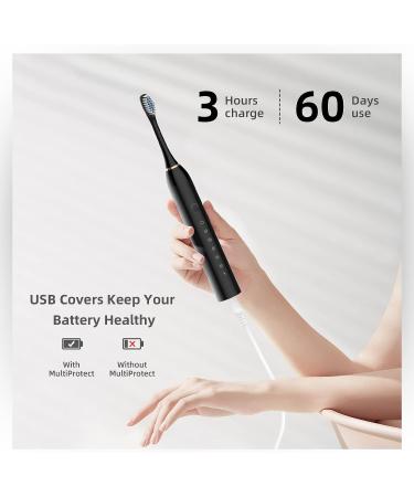 BIUSIKAN Sonic Electric Toothbrush - USB Rechargeable, 6 Modes, IPX7 Waterproof, 4 Brush Heads - Black - Buy Online on GoSupps.com