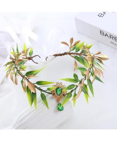 LEEMASING Woodland Elf Headpiece Fairy Leaves Green Rhinestone Crown Headband For Baby Shower Wedding Party Beach Travel Festival - Buy Online on GoSupps.com