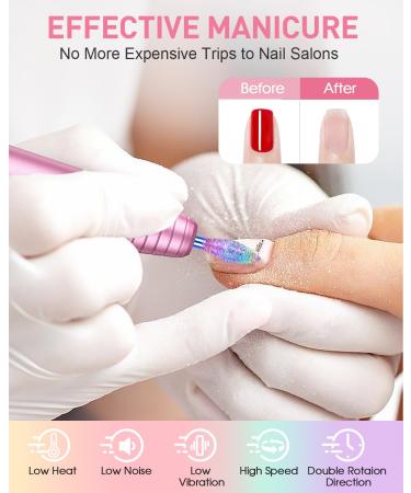 Subay Electric Nail Drill - Portable Nail File Kit for Acrylic & Gel Nails with 6 Bits & 26 Bands - Perfect for Home & Salon Use - Pink - Buy Online on GoSupps.com