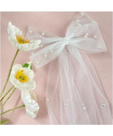 Bolonar Bachelorette Party Decorations: Pearl White Hair Bow Clips & Veil for Bride | Bridal Shower & Bridesmaid Favors - Buy Online on GoSupps.com