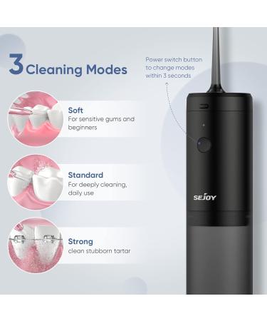 Portable Rechargeable Water Flosser Dental Oral Irrigator - 3 Modes, 3 Jet Tips, 140ml - Black - Buy Online on GoSupps.com