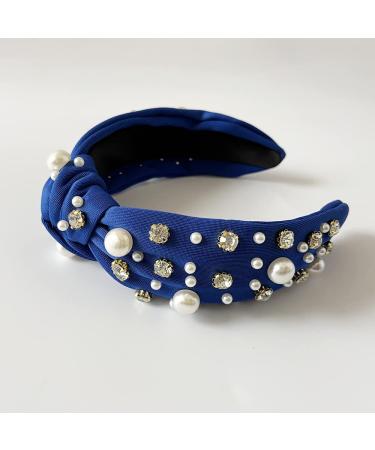Royal Blue Knotted Pearl Headband with Rhinestone Detail - Stylish Hair Accessory for Women - Buy Online on GoSupps.com