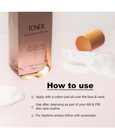 Glycolic Acid 7% Toner - 120 ml Exfoliating Facial Toner Pore Minimizing PH Balancing Alcohol-Free Formula for All Skin Types Use Daily for Refreshing and Hydrate Skin - Buy Online on GoSupps.com