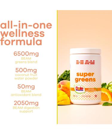 BEAM Dole Super Greens Powder with Prebiotics & Digestive Enzymes | 35 Fruits & Veggies | Gluten-Free Juice & Smoothie Mix - Orange Peach Mango | 25 Servings - Buy Online on GoSupps.com