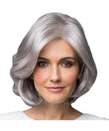 Generically jier ombre gray brief bob hair synthetic wigs side farewell silver gray short wavy bob wig to woman silver gray short curly hair wigs silver gray one size