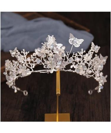 Baroque Pearl Rhinestone Princess Crown Wedding Tiara - Silver - Buy Online on GoSupps.com