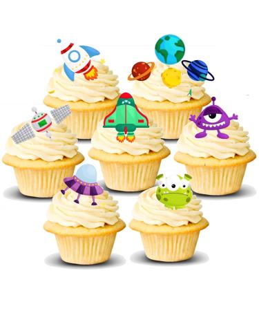 38x Pre-cut Space Rocket Blast Off Edible Thick Wafer Card Standing Cupcake Toppers Birthday Party Cake Decorations Easy - Buy Online on GoSupps.com