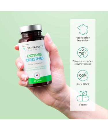 ENZYMES Digestives | Lactase + Complexe Digezyme + Curcuma | Intol rance au Lactose Digestion Difficile et Ballonnements | Mix Basifiant sans B ta ne | 60 G lules Vegan | Made in France | Terravita - Buy Online on GoSupps.com