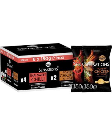 4X Walkers Sensations Thai Sweet Chilli Crisps & 2X Sensations Roast Chicken & Thyme Thick Cut Premium Potato Crisps Sharing Bag (Total: 6x150g) Boxed Treatz - Buy Online on GoSupps.com