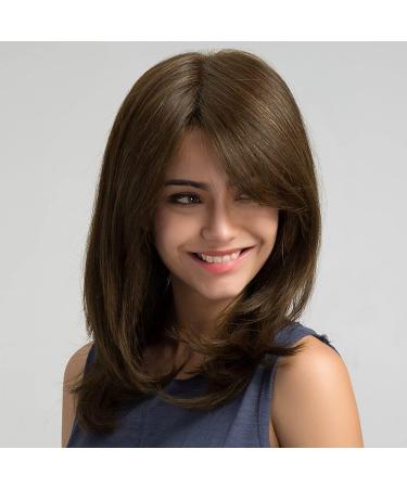 Layered Brown Synthetic Wig with Bangs - Medium Length Hair for Women | Perfect for Daily Wear & Parties - Buy Online on GoSupps.com