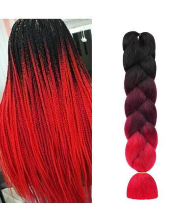 Aomig Braids Extensions - 24 Strands Artificial Hair for Box Braids | Black & Burgundy Red Braiding Hair - Buy Online on GoSupps.com