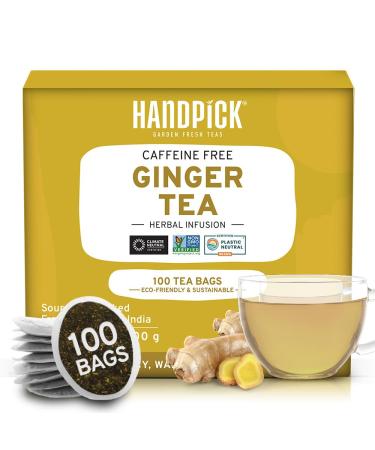 HANDPICK Ginger Tea Bags (100 Count) Non-GMO Pure Ingredients - Soothing & Spicy Blend | Round Eco-conscious Tea Bags | Herbal Tea Bags Ginger Tea 100 Count (Pack of 1) - Buy Online on GoSupps.com