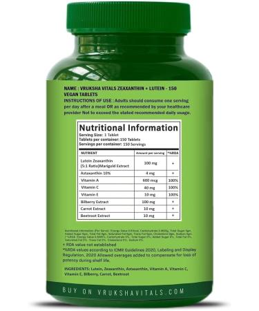 Generic Eye Support Lutein and Zeaxanthin (100 mg) 150 Tablets/Capsules Supplement with Astaxanthin Vitamin A Vitamin C Vitamin E Bilberry Beetroot and Carrot Extracts - Buy Online on GoSupps.com