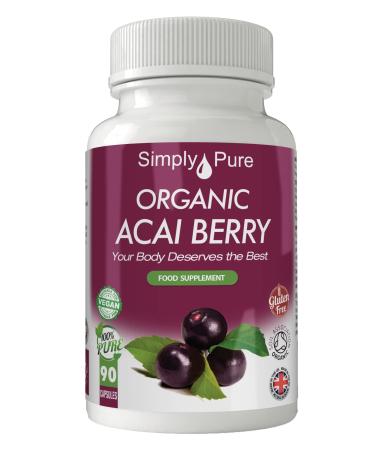 Simply Pure Organic Vegan Acai Berry Capsules x 90 100% Natural Soil Association Certified 500mg Gluten Free and GM Free