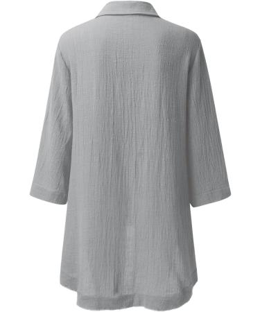 Women's Grey XXL V Neck Long Sleeve Stand Collar Oversized T-Shirt with Long Back Hem - Buy Online on GoSupps.com