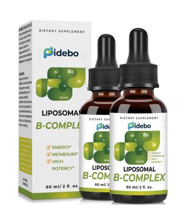 PIDEBO Liposomal B Complex with Active Forms of B Vitamins- High Potency Vitamin B Complex Liquid Vitamins for Energy and Metabolism Support-B1 B2 B3 b5 B6 Biotin Folate Methylated B12-4.0 oz A-vb(4 Fl Oz-2pcs)