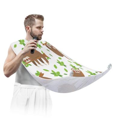 Cute Sloth Painting Beard Bib Apron Beard Bib Hair Catcher for Men Shaving and Trimming Non-Stick Waterproof Beard Cape Grooming Cloth with 2 Suction Cups Gifts for Men