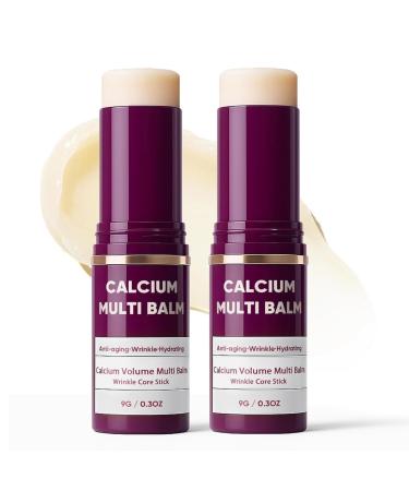 2PCS Calcium Volume Multi Balm Wrinkle Core Stick for Face Eyes Neck Korean Collagen Moisturizing Stick Anti-Aging Firming Hydrating Skincare Balm Visible Fine Line Care 9g Each