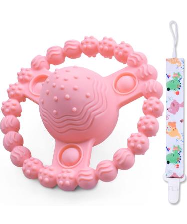 GJZZ Teething Toys for Babies 6-12 Months  Features Rattle Sound  BPA-Free Soft Silicone and Raised Texture Baby Toys  Soothe Sore Gums & Easy to Hold Infant Teether Toys 6-12 Months - Pink