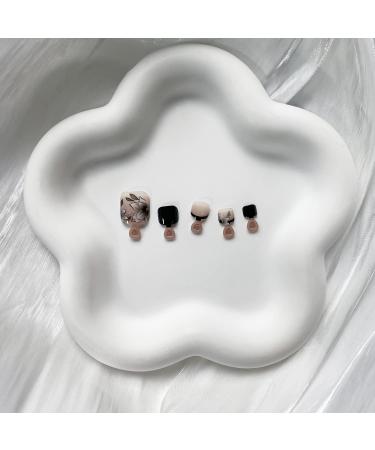 OLIUKJU French Tips Press on Toenails - Black and Nude Square Fake Nails with Flower Design - 24Pcs - Buy Online on GoSupps.com