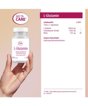 Meta Care L-Glutamine Vegan High Dose Supplement | Biotin & Fennel Seed Extract | 60 Capsules for Optimal Health - Buy Online on GoSupps.com