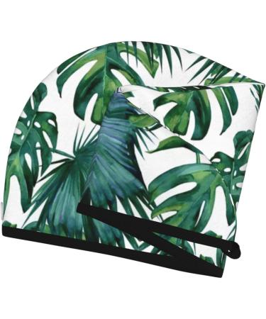 Green Banana Leaves Print Coral Velvet Dry Hair Cap - Absorbent Towel Wrap for Women | Perfect for Wet Hair Swimming Pool & Travel - Buy Online on GoSupps.com