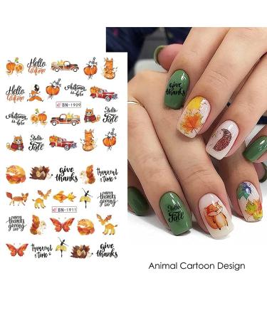 Fall Nail Art Stickers - Autumn Water Decals for Women - 12 PCS Thanksgiving Design Sticker - Maple Leaves, Turkey, Pumpkin - Nail Supplies for Acrylic Nails - Fall B - Buy Online on GoSupps.com