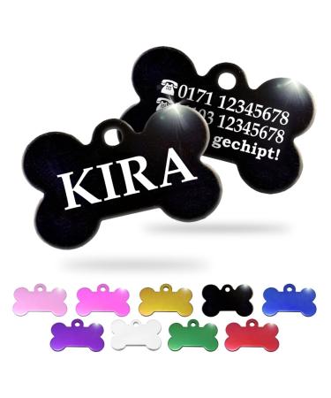 Ibera Gifts - Personalized pendants for small to medium -sized dogs and cats in bone shape - engraving dog brand collar dog neck band Name personalized dog (black no drawing) no drawing black