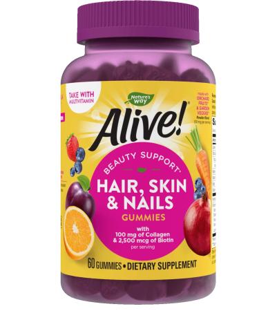 Nature's Way Alive! Hair Skin & Nails Gummies Strawberry Flavored 60 Gummies