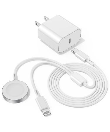 Upgraded USB C Charger for Apple Watch, 2 in 1 iPhone and iWatch Magnetic Fast Charging Cable 6FT with USB-C Wall Charger, Compatible with Apple Watch Series 8/7/6/SE/5/4, iPhone 14/13/12/11 White 6FT (2 IN 1 / Charger &Cable)