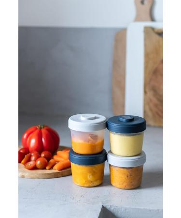 Beaba Set of 4 Interlocking Stackable Storage Pots | 100% Airtight | Measuring Gauge | Freezable | Breastmilk Storage | 4x150ml | Grey/Blue - Buy Online on GoSupps.com
