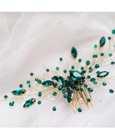 WEIPUER Bridal Hair Comb with Gold Crystal & Green Rhinestone Handmade Headpiece for Women and Girls 18-20cm Special Occasions & Wedding Gift - Buy Online on GoSupps.com