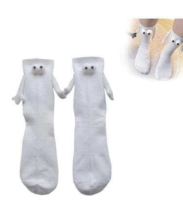 wanshi Funny Magnetic Suction 3D Doll Couple Socks Couple Holding Hands Socks Mid-Tube Socks Magnetic 0 White- 1 Pair