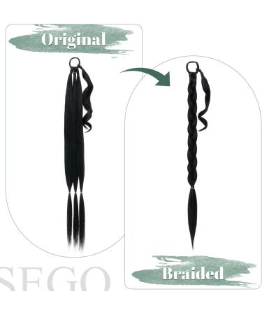 SEGO Long Braided Ponytail Extension With Elastic Hair Tie 150G Synthetic Hairpiece Straight Wrap Around Ponytail Hair Extensions - 32 Inch Black 32 Inch #1B Black - Buy Online on GoSupps.com