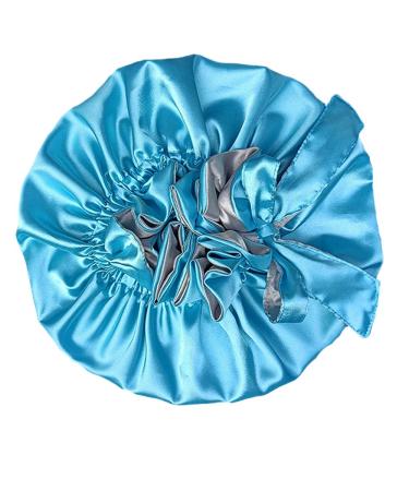 Satin Night Sleep Night Cap for Women Lady Girls Adjustable Extra Large Satin Bonnet for Long/Curly Hair Double-Layer Soft Breathable Blue