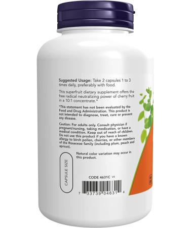 Now Foods Cherry Concentrate 750 mg - 180 Vegan Capsules for Antioxidant Support - Buy Online on GoSupps.com